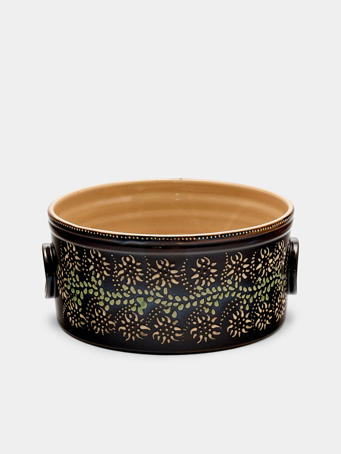 Poterie d’Évires - Flowers Hand-Painted Ceramic Round Pie Dish - Dark brown - ABASK - 
