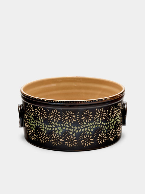 Poterie d’Évires - Flowers Hand-Painted Ceramic Round Pie Dish - Dark brown - ABASK - 