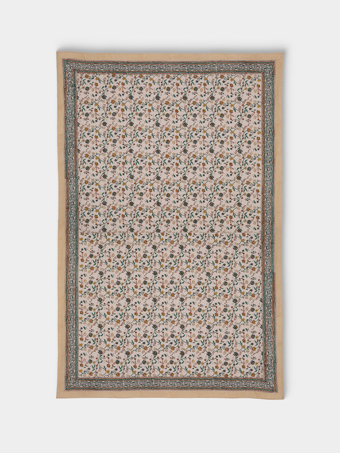 Chamois - Samode Block-Printed Cotton Rectangular Tablecloth (138in/3.5m) - Yellow - ABASK