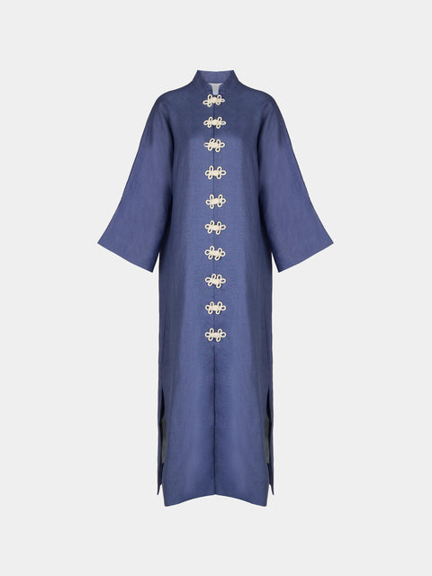 Yali Milano - The Portofino Linen Robe | Size: S - Blue - ABASK - 