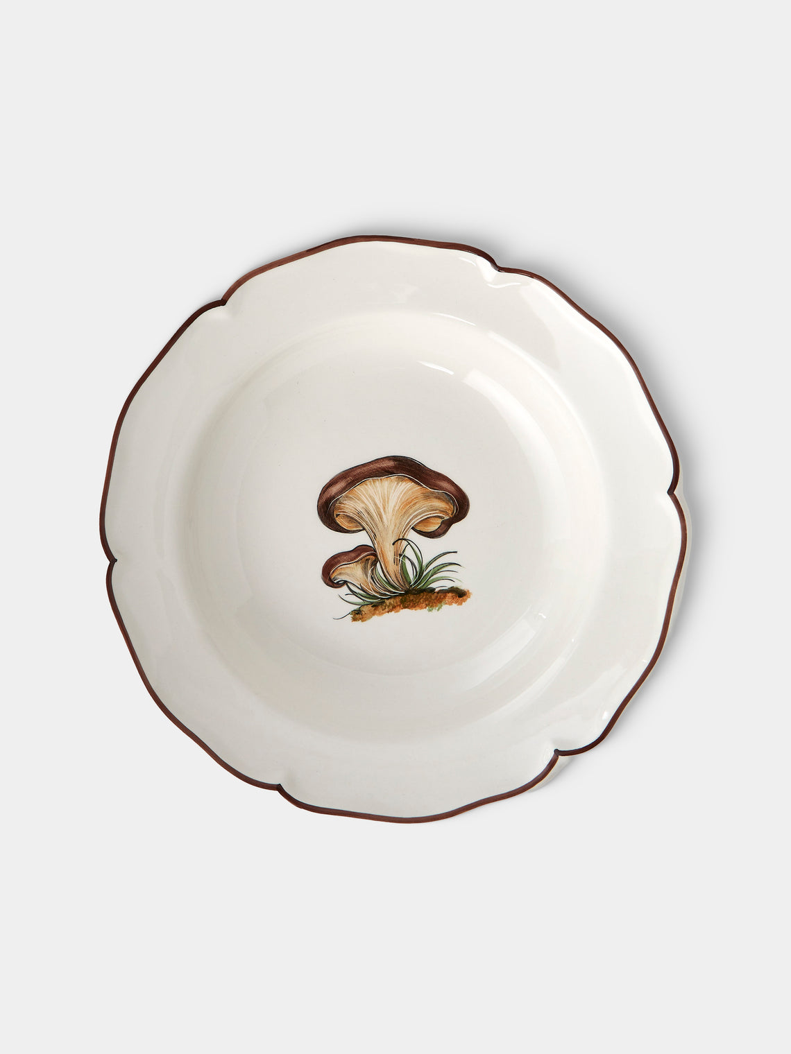 Este Ceramiche - Bristol Mushrooms Hand-Painted Ceramic Soup Plates – 9.5in/24cm (Set of 6) - White - ABASK
