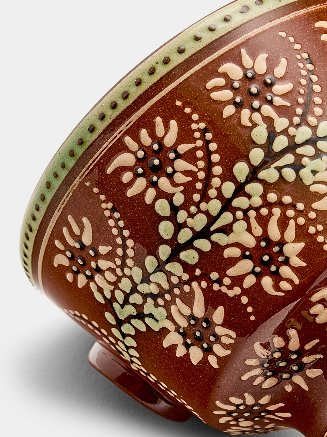 Poterie d’Évires - Flowers Hand-Painted Ceramic Small Raised Bowl - Light brown - ABASK