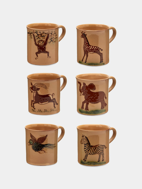 Poterie d’Évires - Animals Hand-Painted Ceramic Mugs (Set of 6) - Cream - ABASK - 