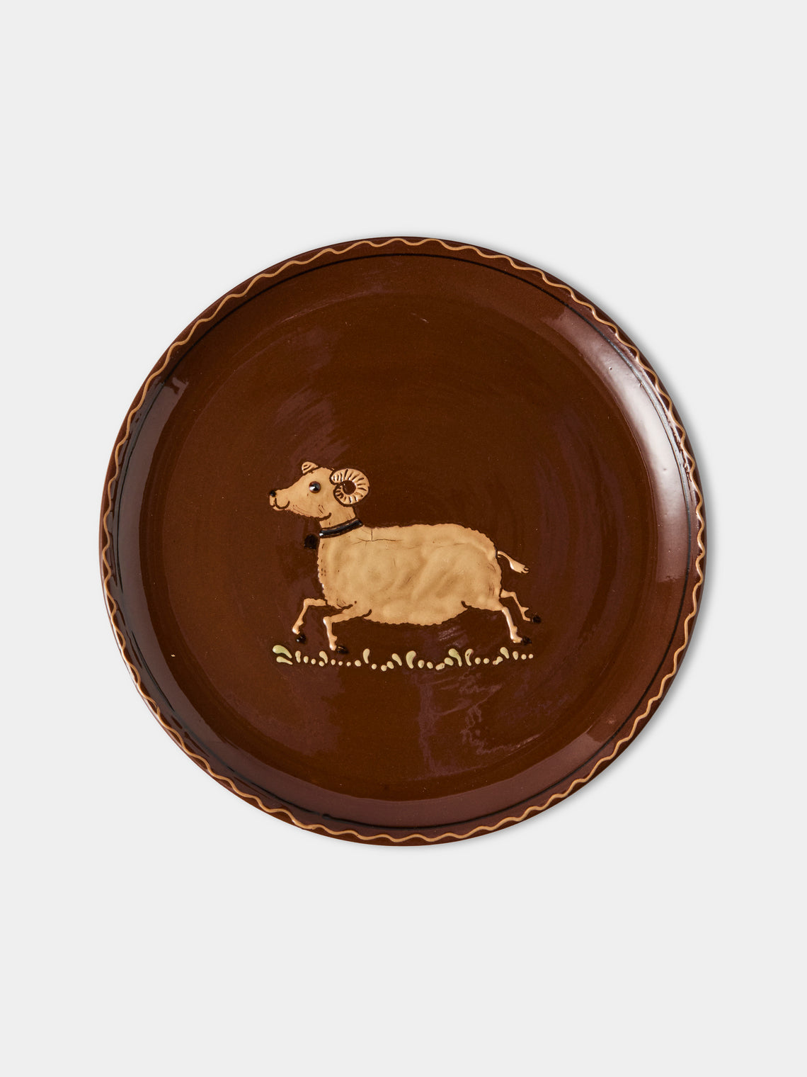 Poterie d’Évires - Animals Hand-Painted Ceramic Dinner Plates – 9.5in/24cm (Set of 6) - Brown - ABASK