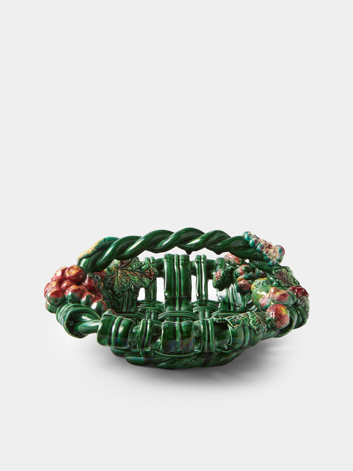 Antique and Vintage - 1960s Vallauris Majolica Ceramic Fruit Bowl - Green - ABASK - 
