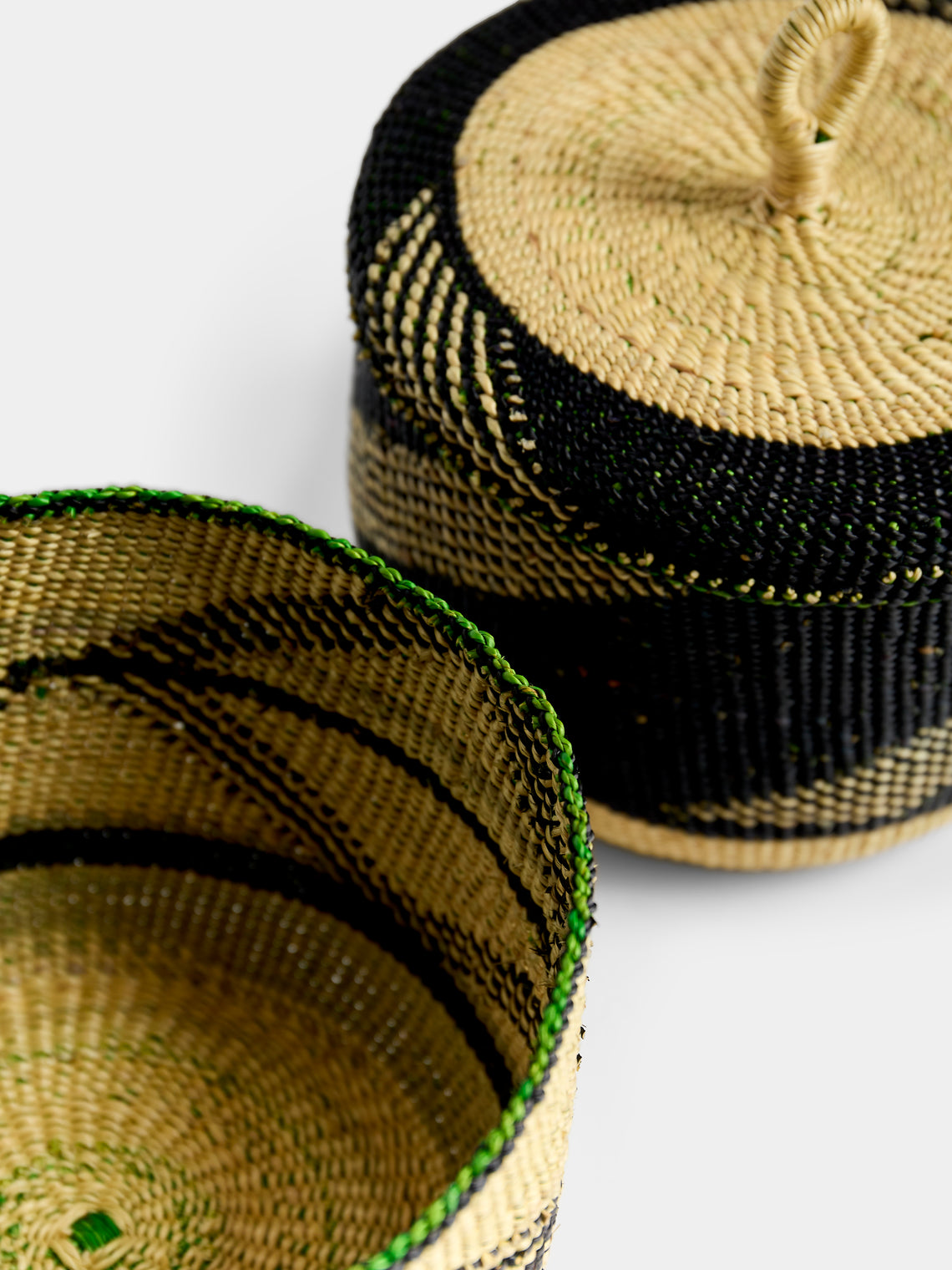 Baba Tree - Banasco Handwoven Elephant Grass Lidded Storage Baskets (Set of 3) - Natural - ABASK