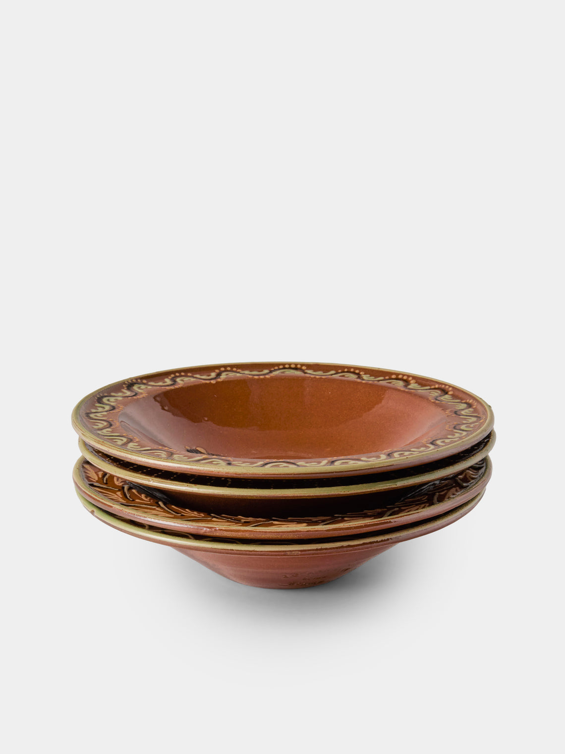 Poterie d’Évires - Animals Hand-Painted Ceramic Breakfast Bowls (Set of 4) - Light Brown - ABASK
