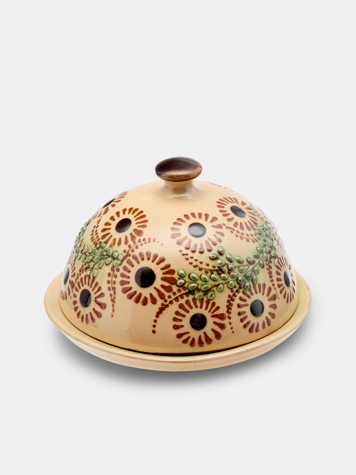Poterie d’Évires - Flowers Hand-Painted Ceramic Small Butter Dish - Cream - ABASK - 