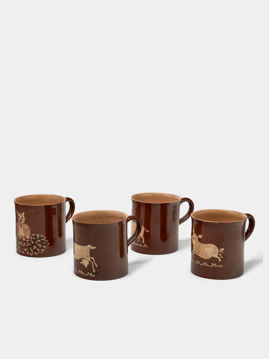 Poterie d’Évires - Animals Hand-Painted Ceramic Mugs (Set of 4) - Light brown - ABASK
