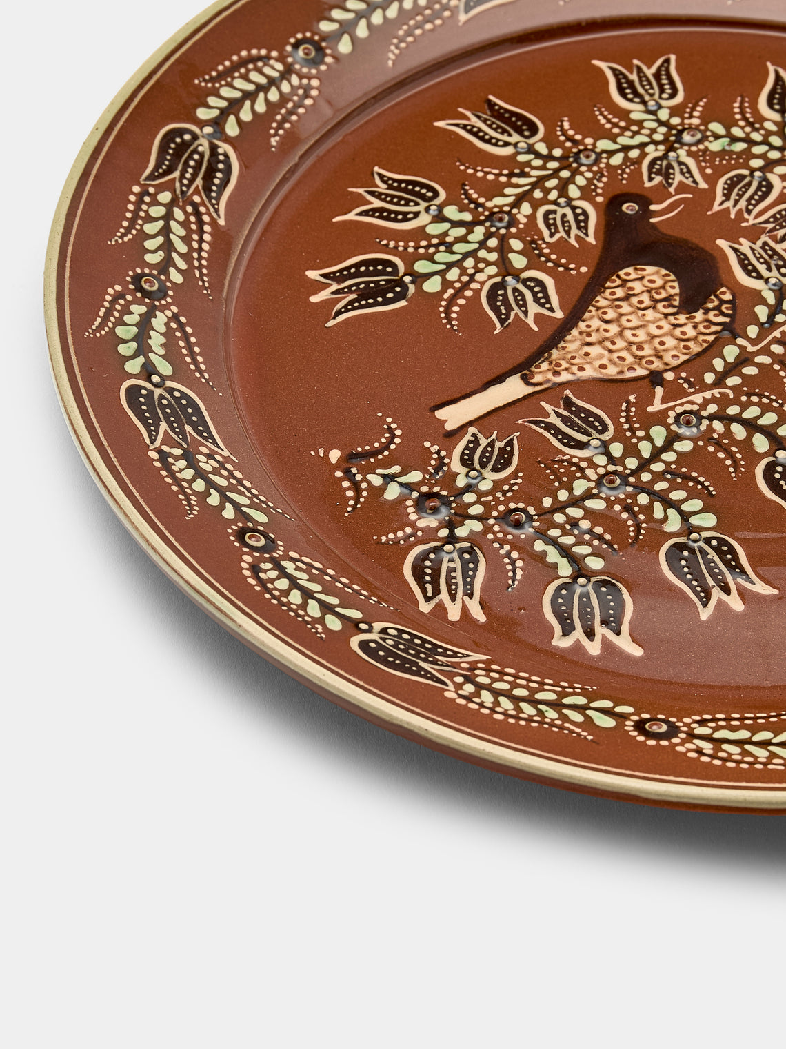 Poterie d’Évires - Birds Hand-Painted Ceramic Round Platter - Light brown - ABASK