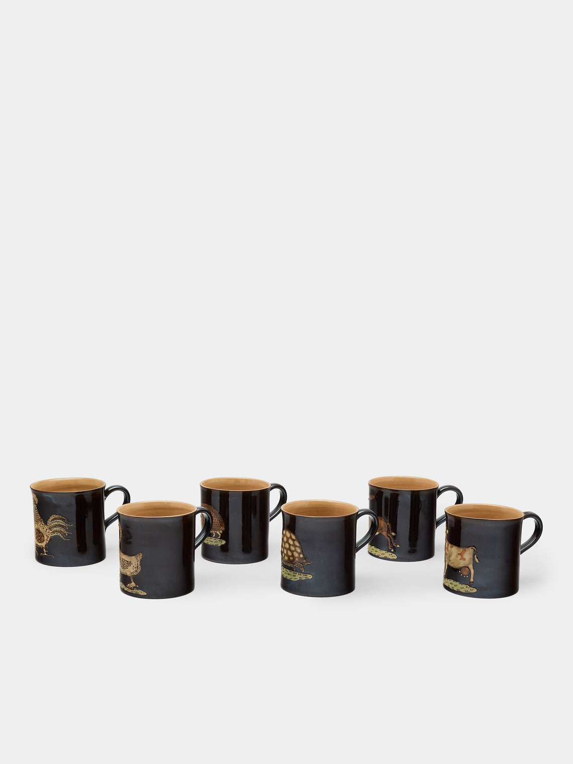 Poterie d’Évires - Animals Hand-Painted Ceramic Mugs (Set of 6) - Dark brown - ABASK