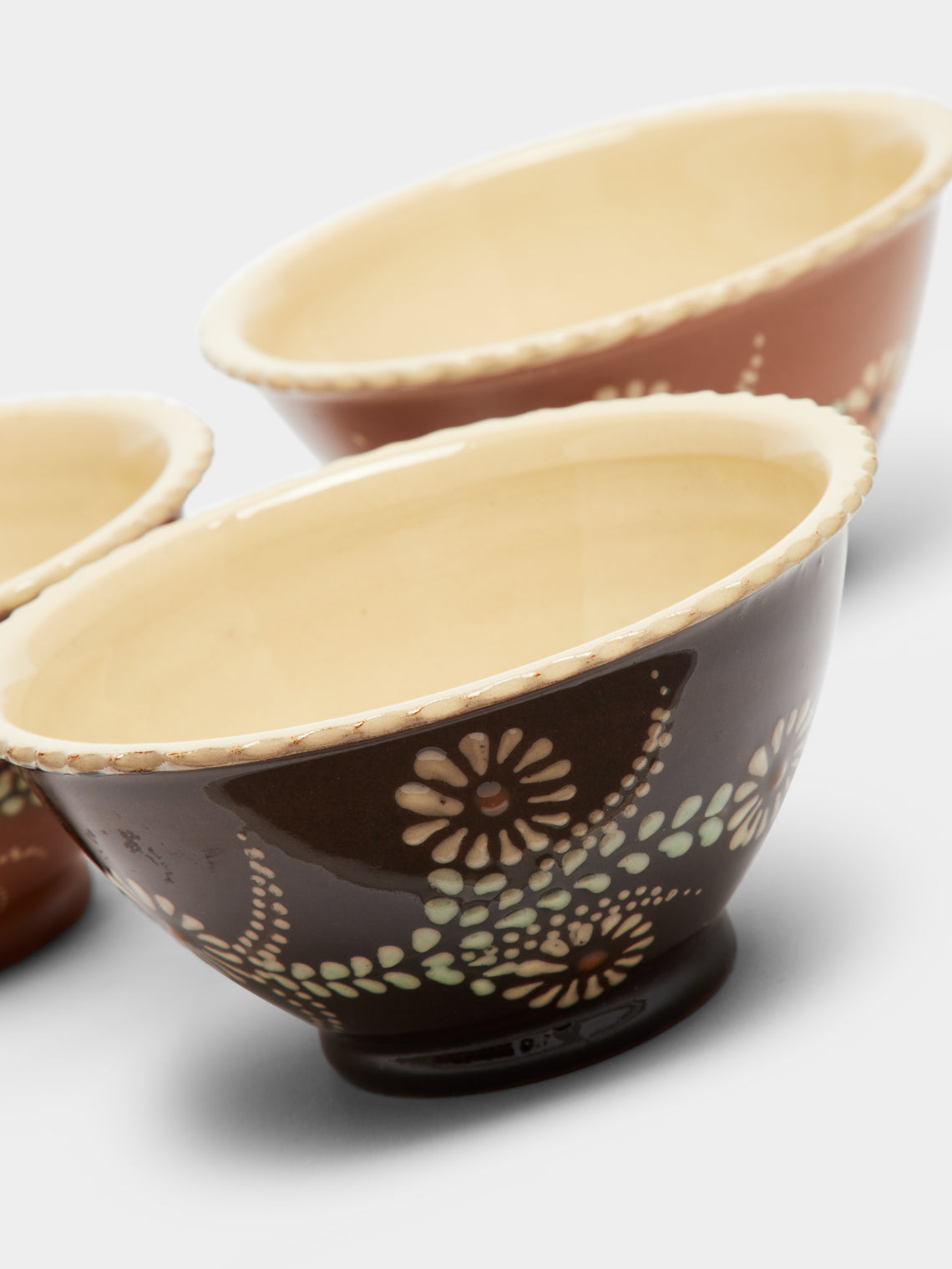 Poterie d’Évires - Flowers Hand-Painted Ceramic Small Fluted Bowls (Set of 3) -  - ABASK