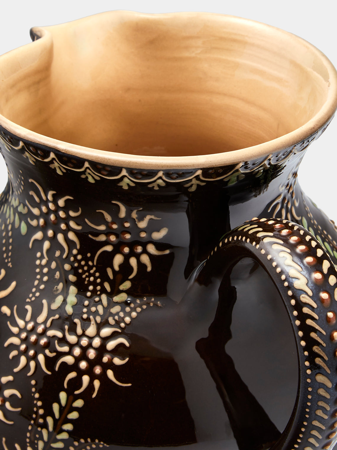 Poterie d’Évires - Flowers Hand-Painted Ceramic Large Round Jug - Dark brown - ABASK