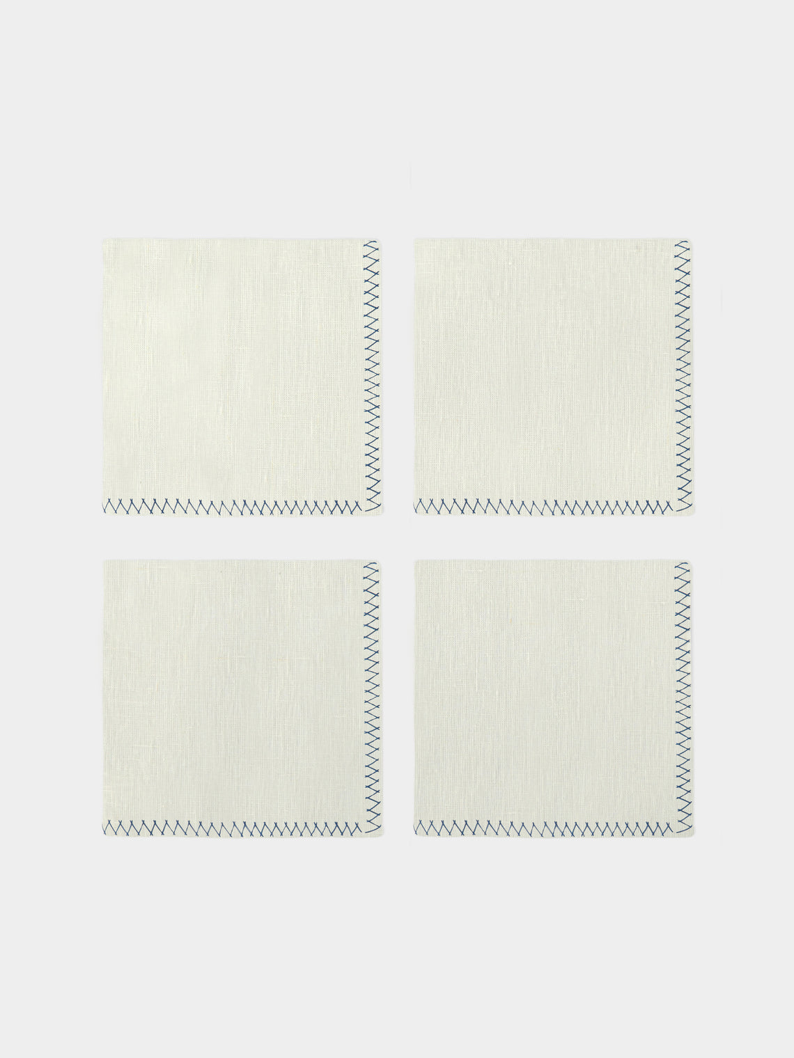 Anut Cairo - Zigzag Hand-Embroidered Linen Napkins (Set of 4) - Blue - ABASK