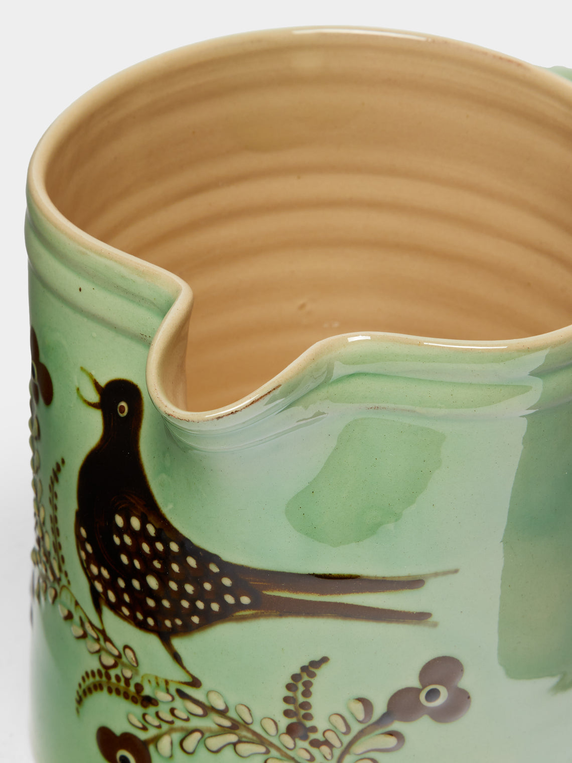 Poterie d’Évires - Birds Hand-Painted Ceramic Straight-Edge Jug -  - ABASK