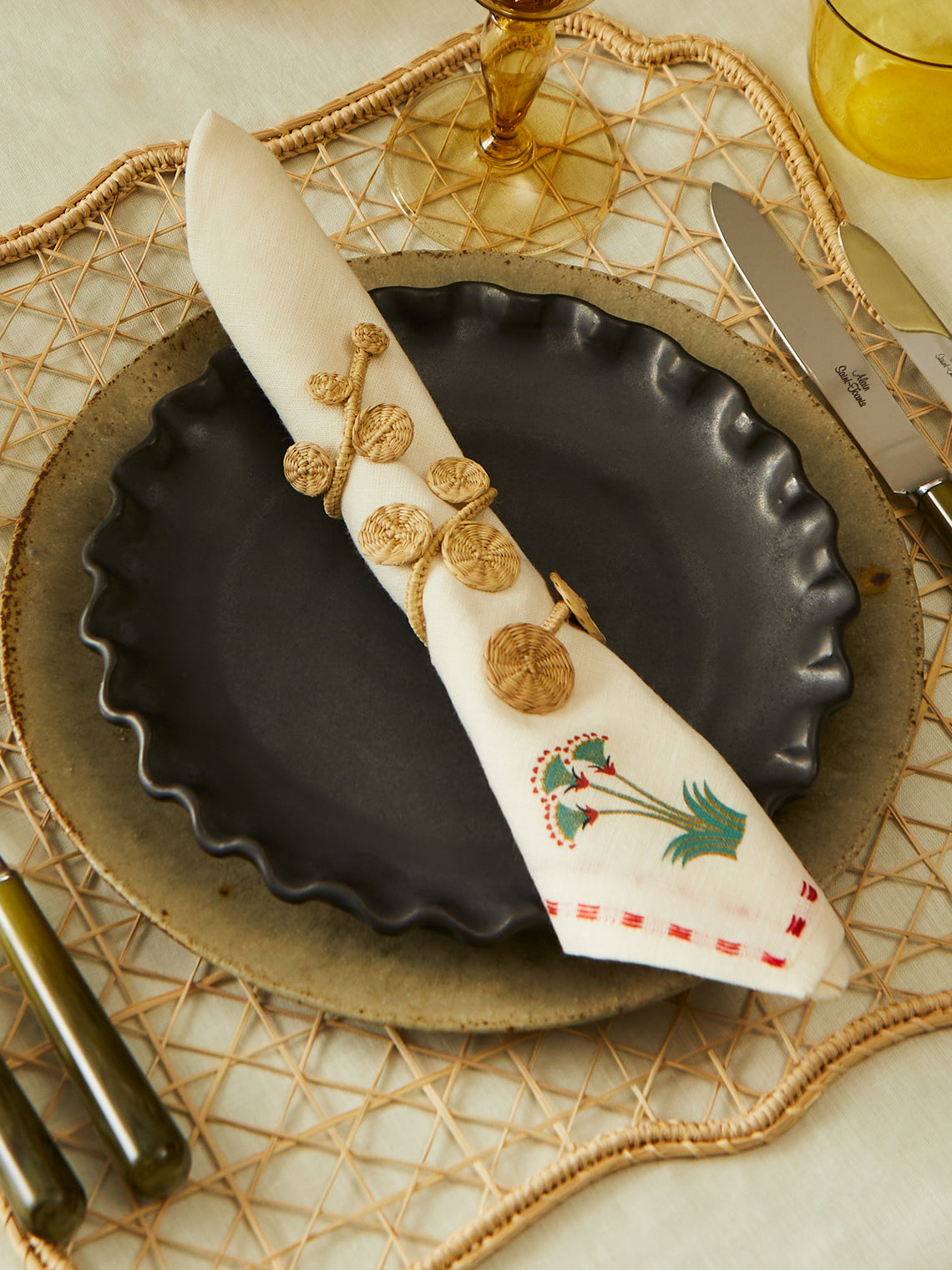 Artesanías del Atlántico - Ginger Handwoven Palm Napkin Rings (Set of 4) -  - ABASK