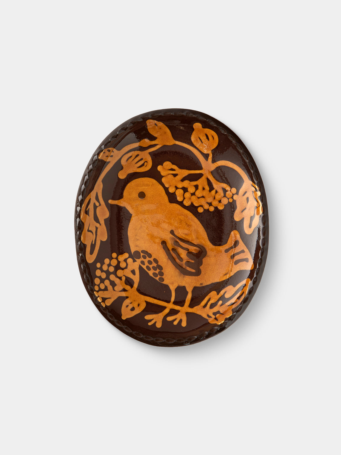 Aono Pottery - Harmony Bird Slipware Oval Dish - Brown - ABASK - 