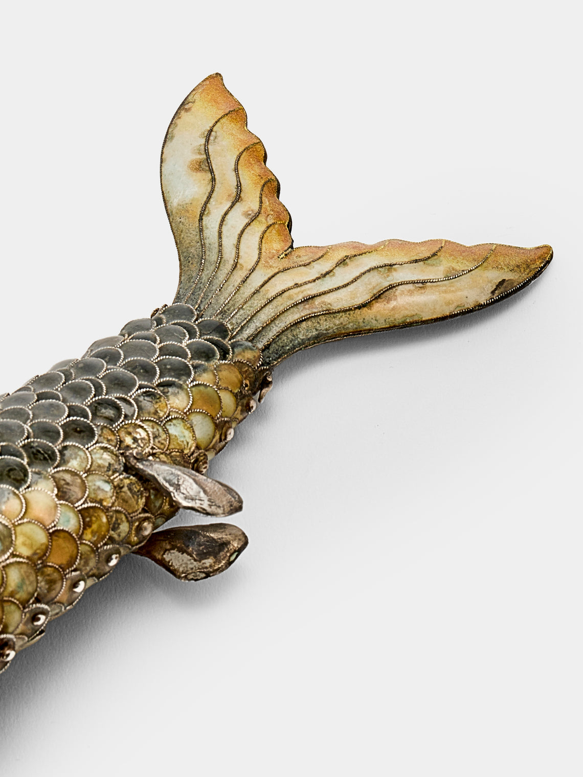 Antique and Vintage - 1920s Shanghai Enameled Solid Silver Fish - Silver - ABASK