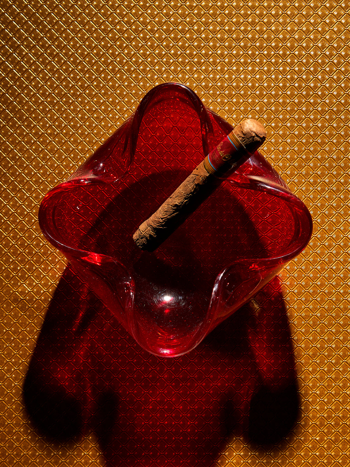 Antique and Vintage - Mid-Century Glass Ashtray - Red - ABASK