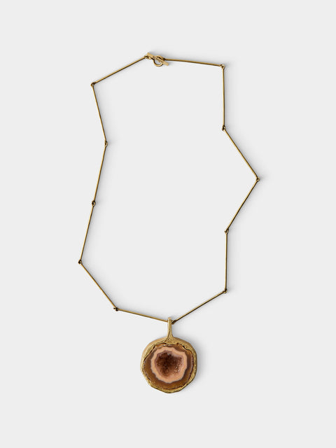Mahnaz Collection - Vintage Bent Gabrielsen 18-Karat Gold and Agate Pendant Necklace - Gold - ABASK - 