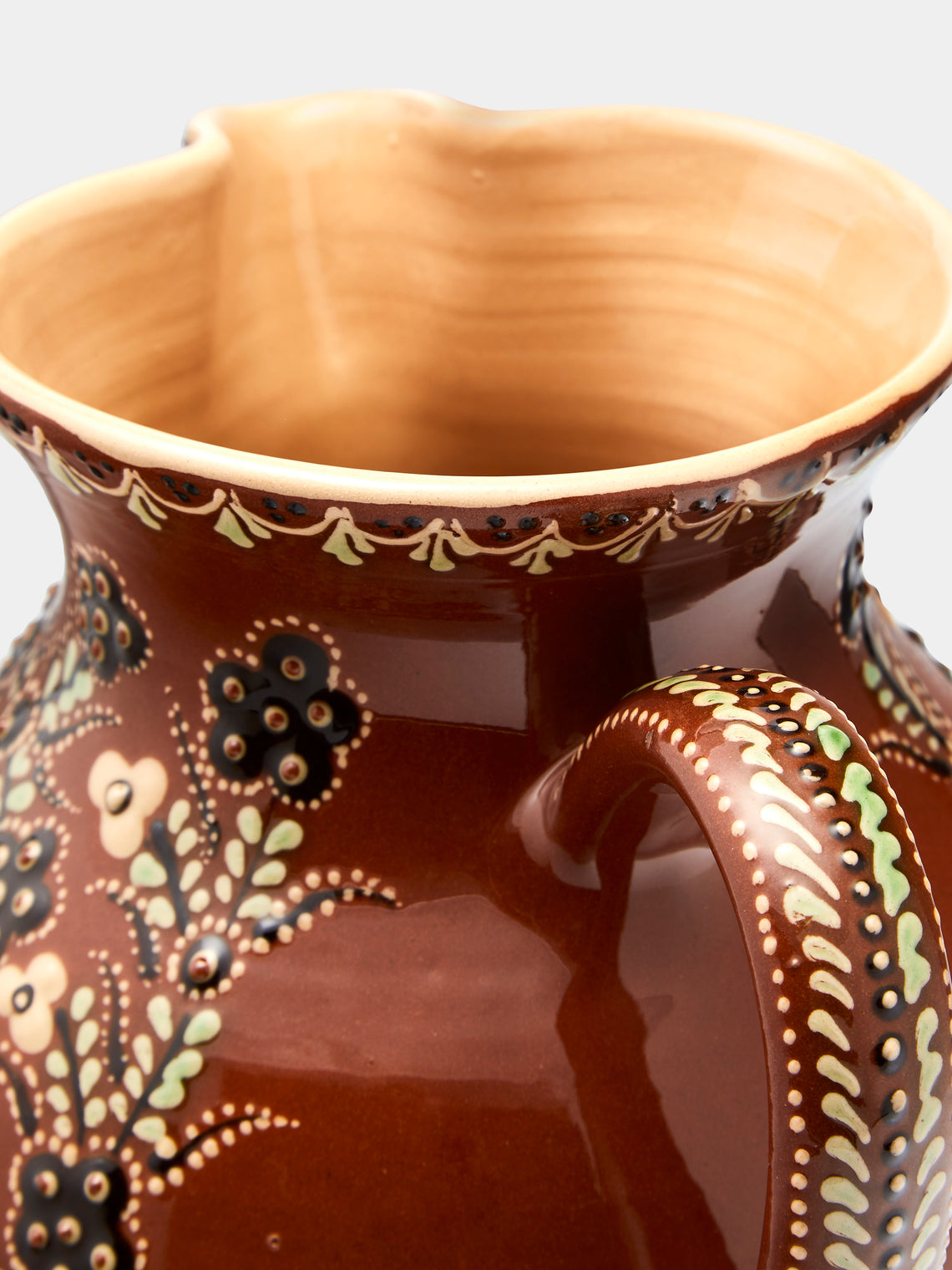 Poterie d’Évires - Flowers Hand-Painted Ceramic Large Round Jug - Light brown - ABASK