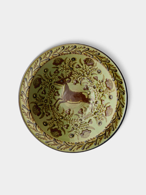 Poterie d’Évires - Stags Hand-Painted Ceramic Serving Bowl - Green - ABASK