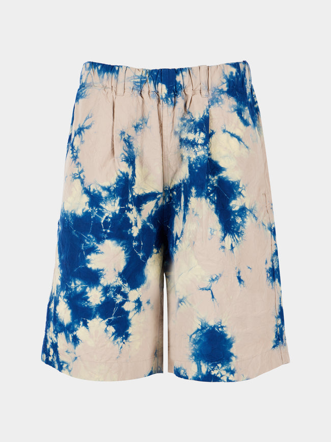 Suzusan - Shibori Cotton Wide Drawstring Shorts | Size: M - Blue - ABASK - 