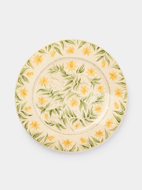 Rosanna Corfe - Doves and Daffodils Hand-Painted Ceramic Round Platter - Cream - ABASK - 