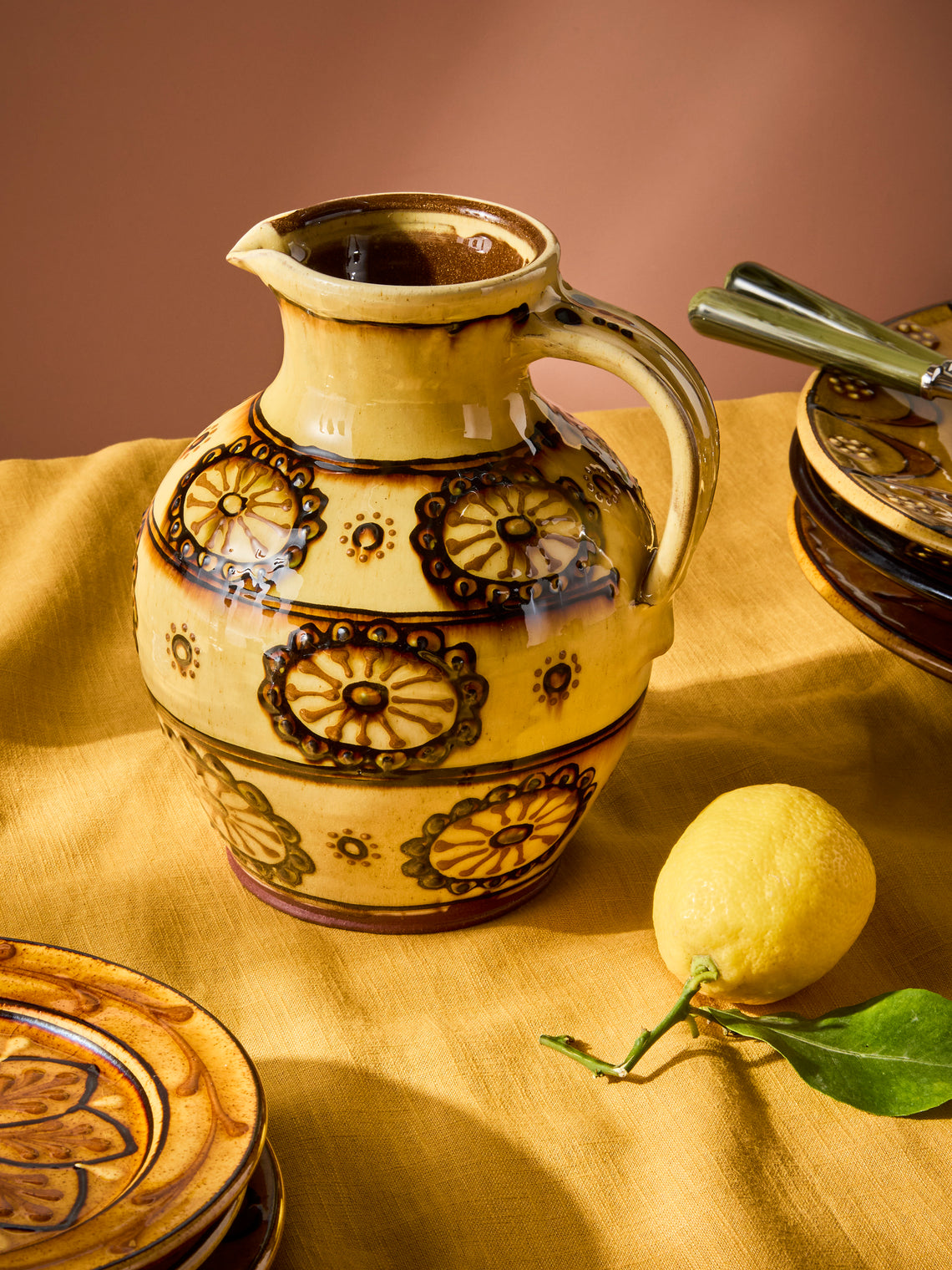 Fitch & McAndrew - Trail Flower Heads Slipware Jug - Yellow - ABASK