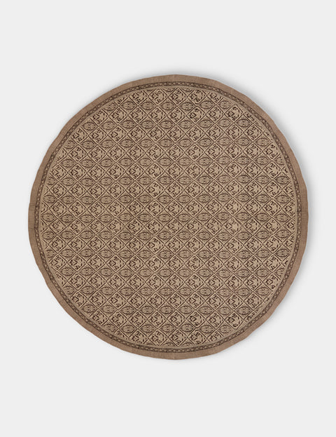 Chamois - Jaipur Block-Printed Linen Round Tablecloth (86.5in/2.2m) - Brown - ABASK - 