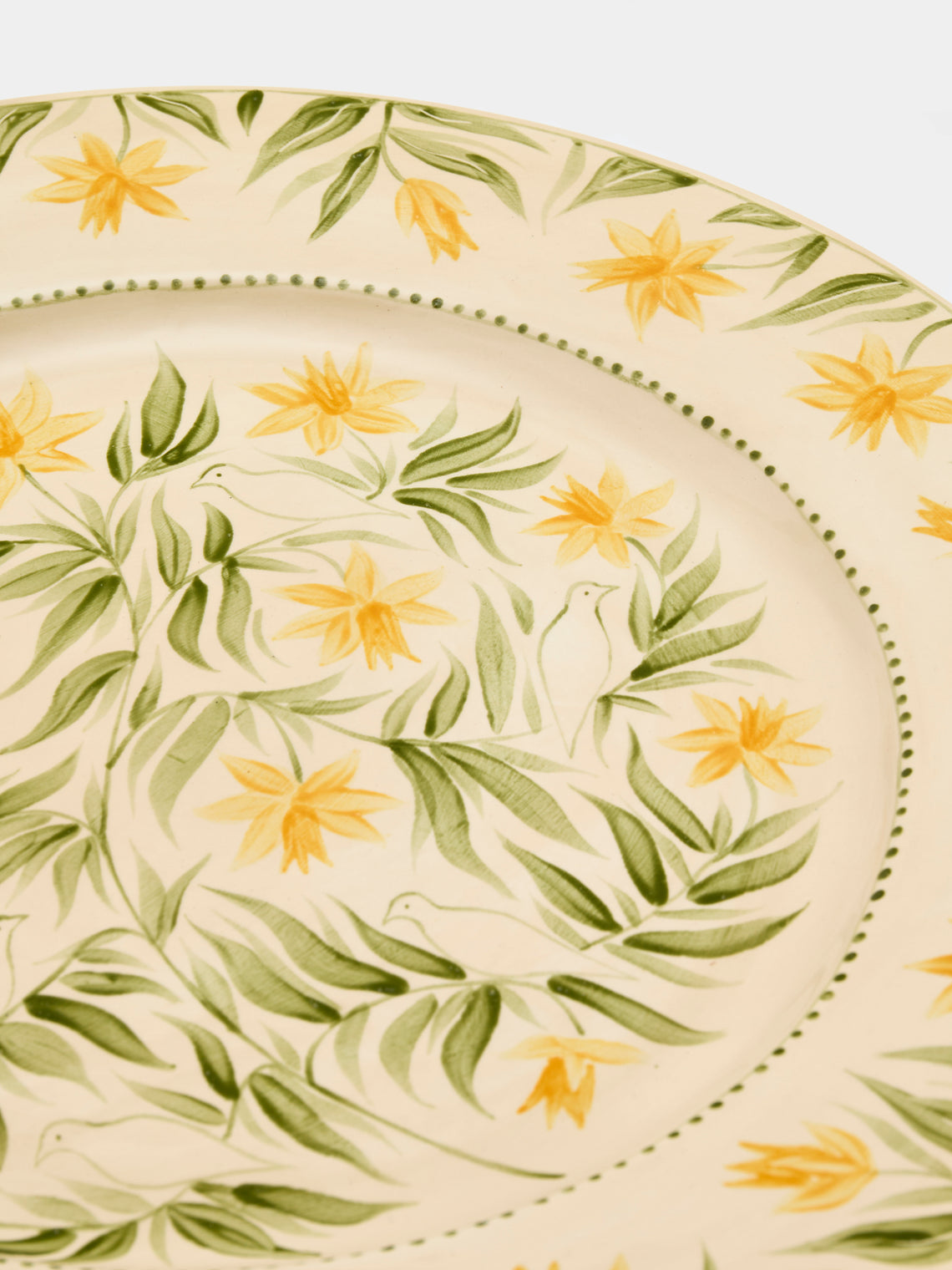 Rosanna Corfe - Doves and Daffodils Hand-Painted Ceramic Round Platter - Cream - ABASK