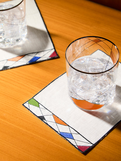 Los Encajeros - Miró Embroidered Linen Cocktail Napkins (Set of 4) -  - ABASK