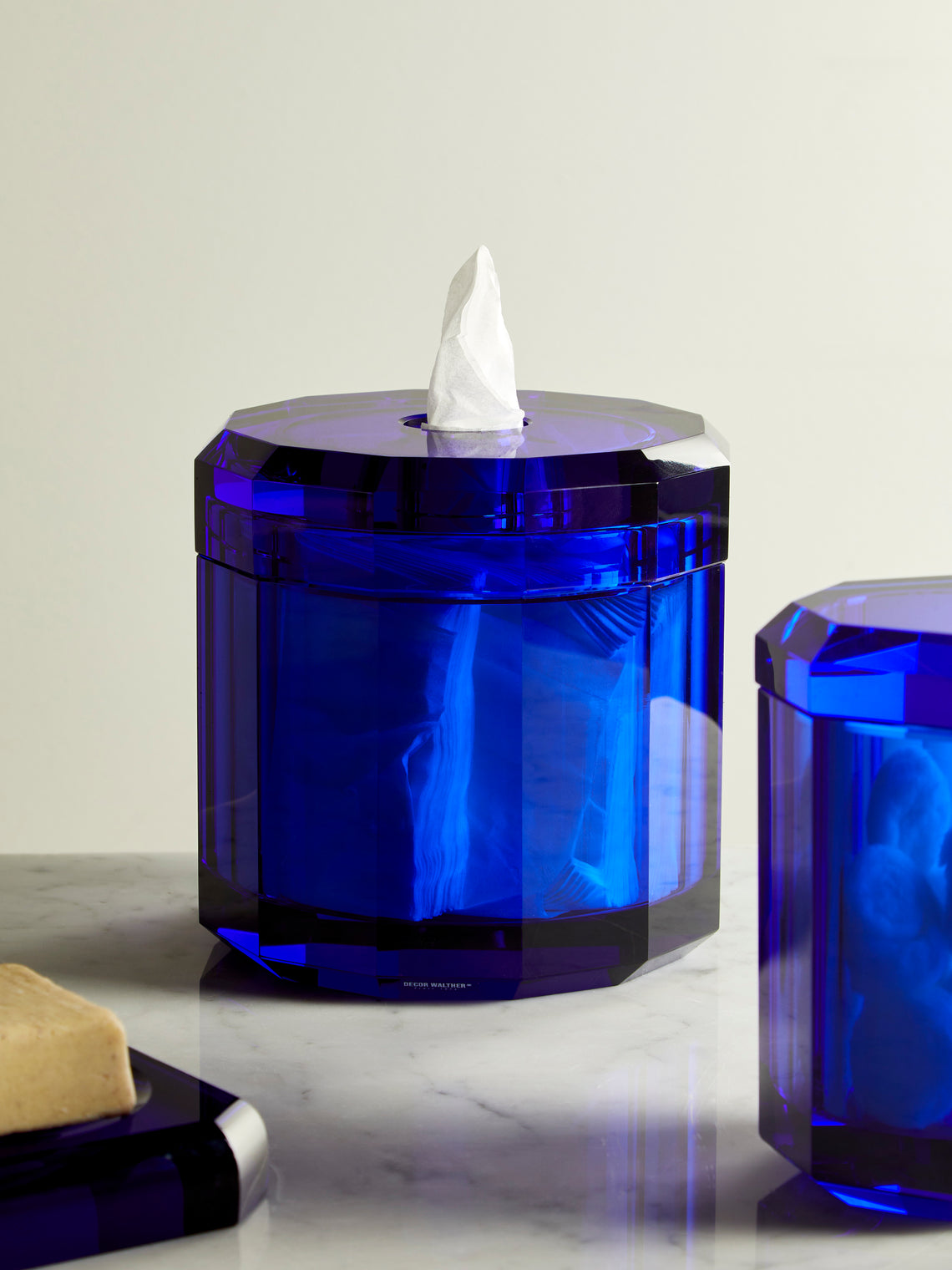 Decor Walther - Cut Crystal Tissue Box - Blue - ABASK