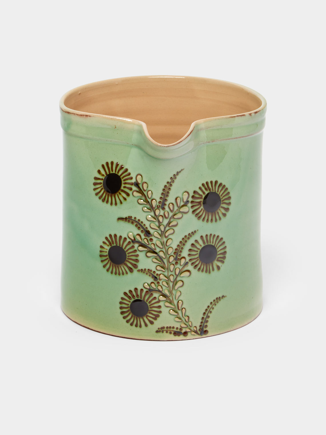 Poterie d’Évires - Flowers Hand-Painted Ceramic Straight-Edge Jug -  - ABASK