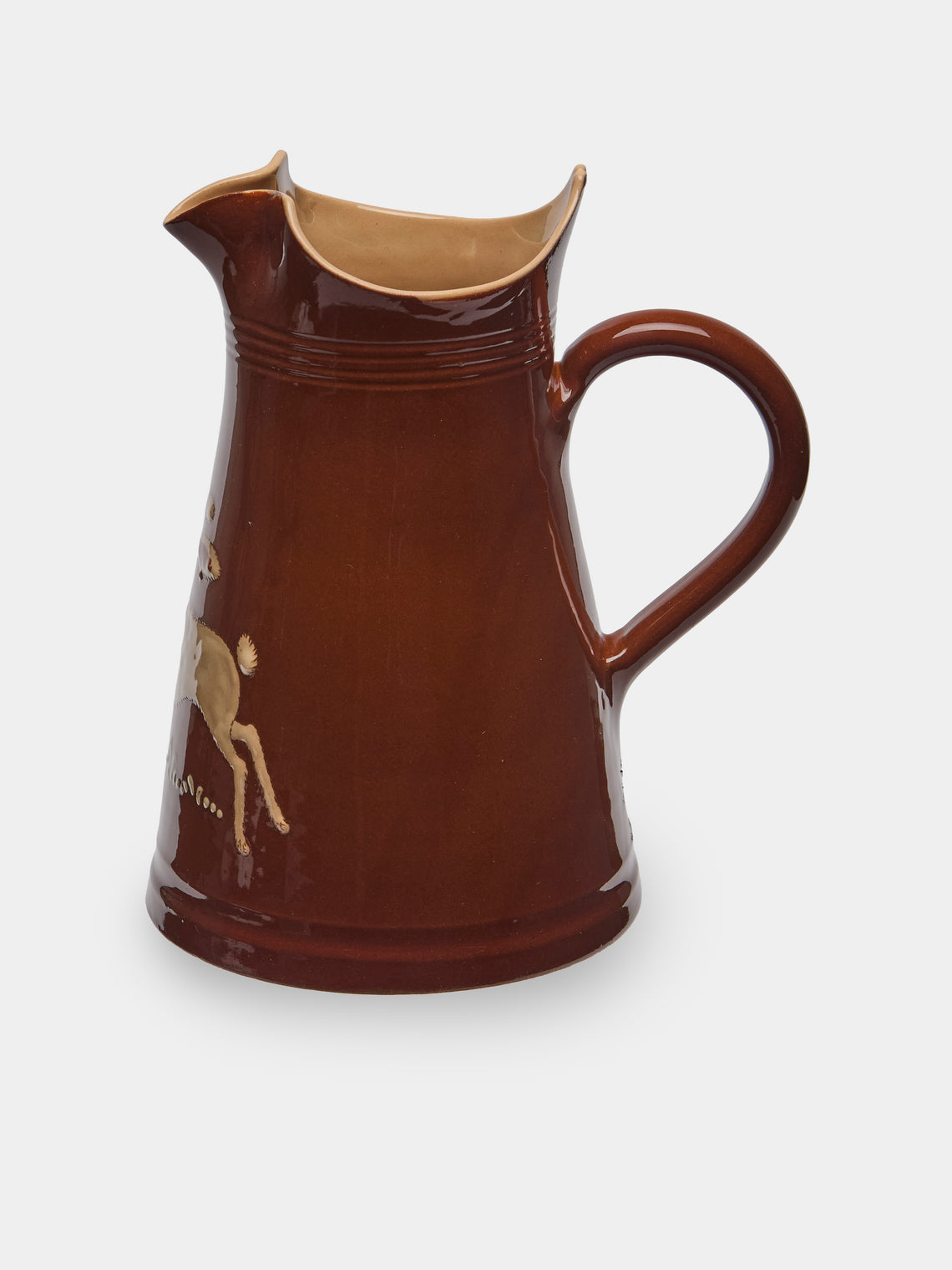 Poterie d’Évires - Rabbits Hand-Painted Ceramic Large Milk Jug - Light brown - ABASK
