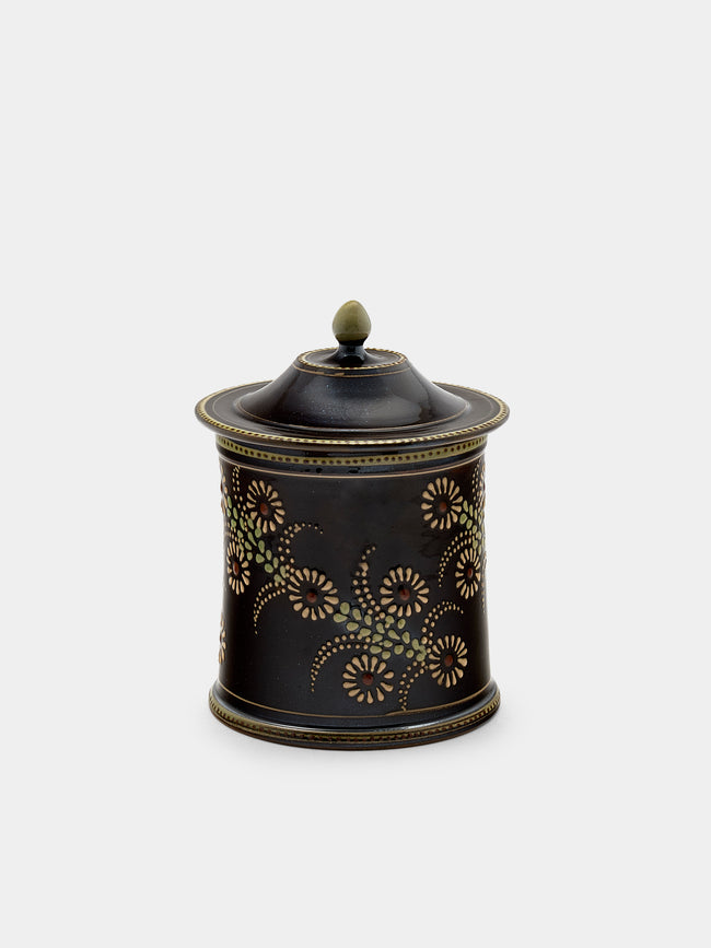 Poterie d’Évires - Flowers Hand-Painted Ceramic Small Lidded Jar - Dark brown - ABASK - 