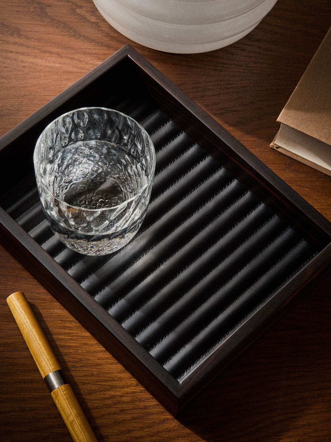 Riviere - Febe Woven Ebony and Leather Valet Tray (9.5in/24cm) - Brown - ABASK