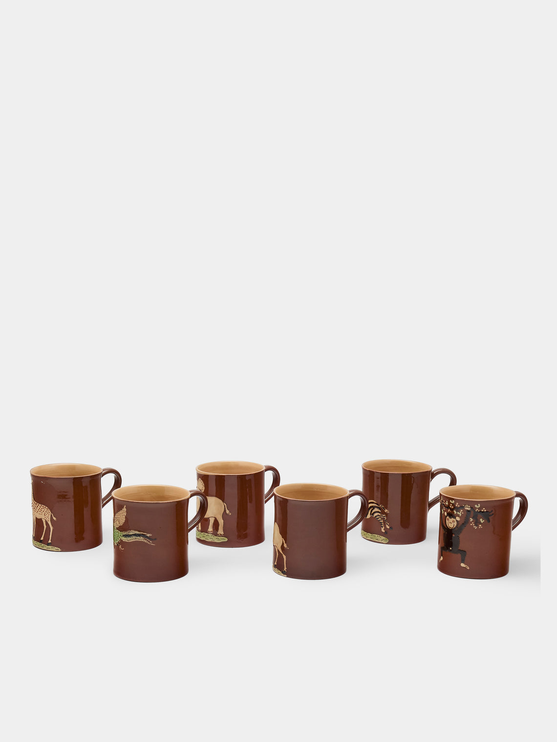 Poterie d’Évires - Animals Hand-Painted Ceramic Mugs (Set of 6) - Dark brown - ABASK