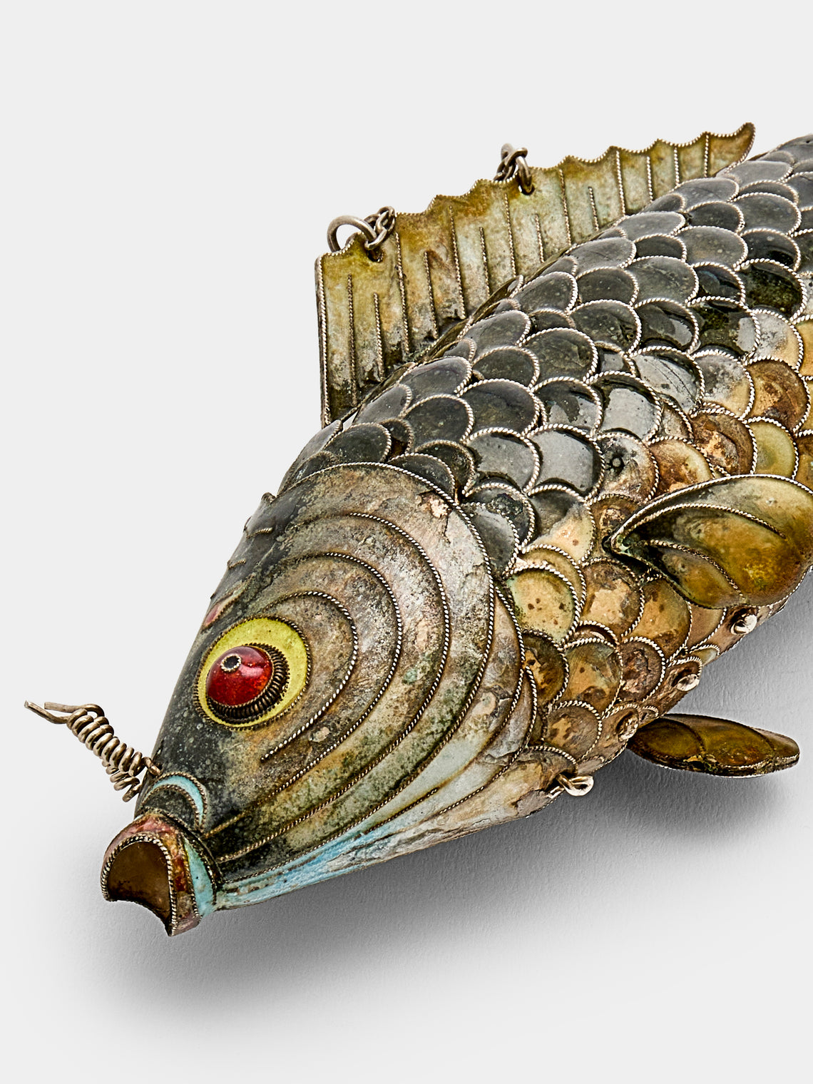 Antique and Vintage - 1920s Shanghai Enameled Solid Silver Fish - Silver - ABASK