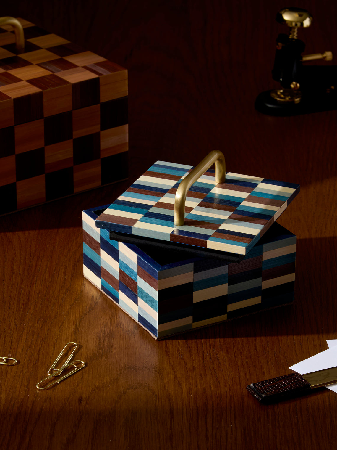 Ruda Studio - Subway Weave Rye Straw Inlay Wood Box -  - ABASK