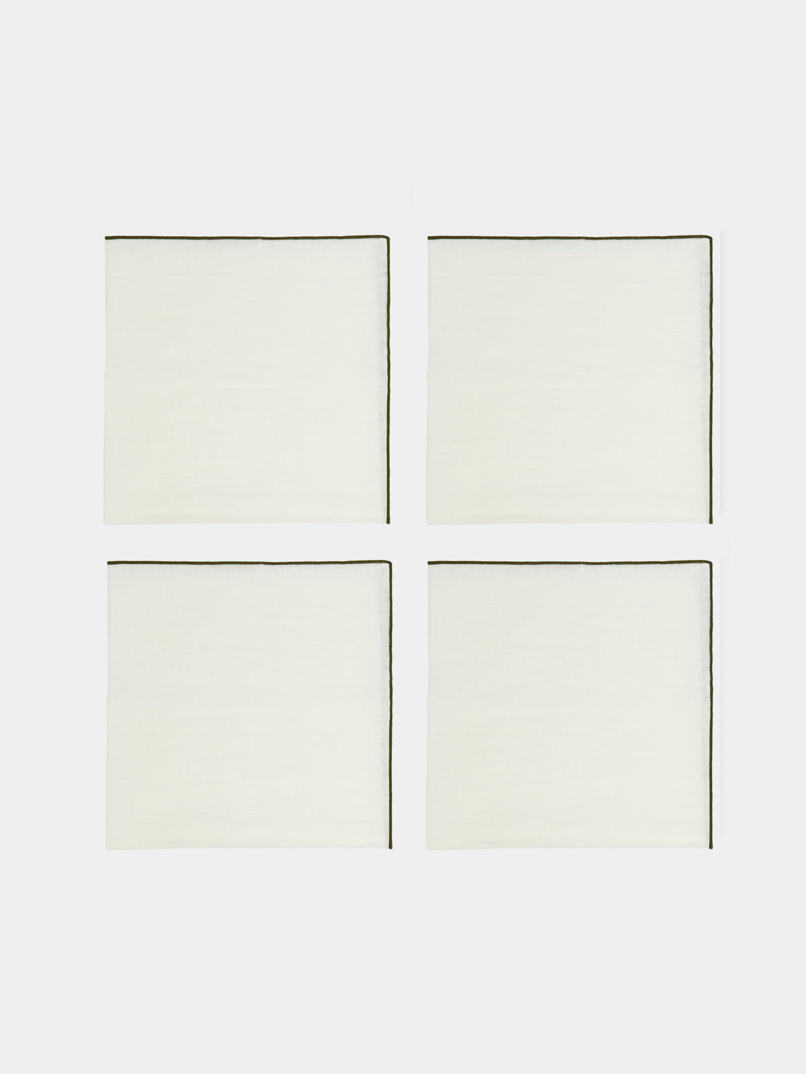 Madre Linen - Hand-Dyed Linen Contrast-Edge Napkins (Set of 4) - White - ABASK