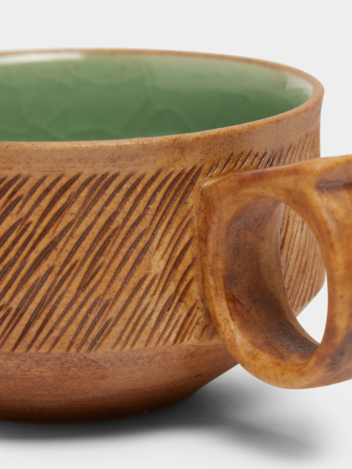 Kim Pan-ki - Comb Pattern Celadon Espresso Cup and Saucer -  - ABASK