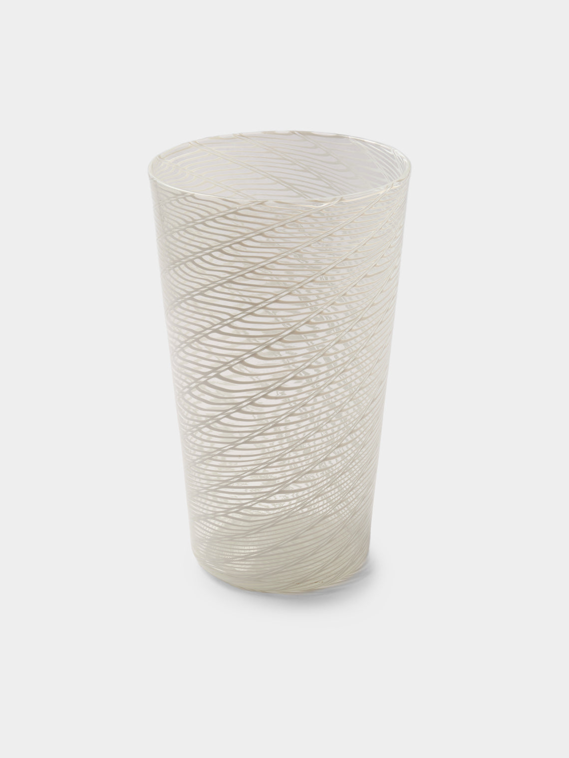Antique and Vintage - 1981 Paolo Venini Half-Filigree Murano Glass Striped Vase (10in/25.5cm) - Clear - ABASK - 