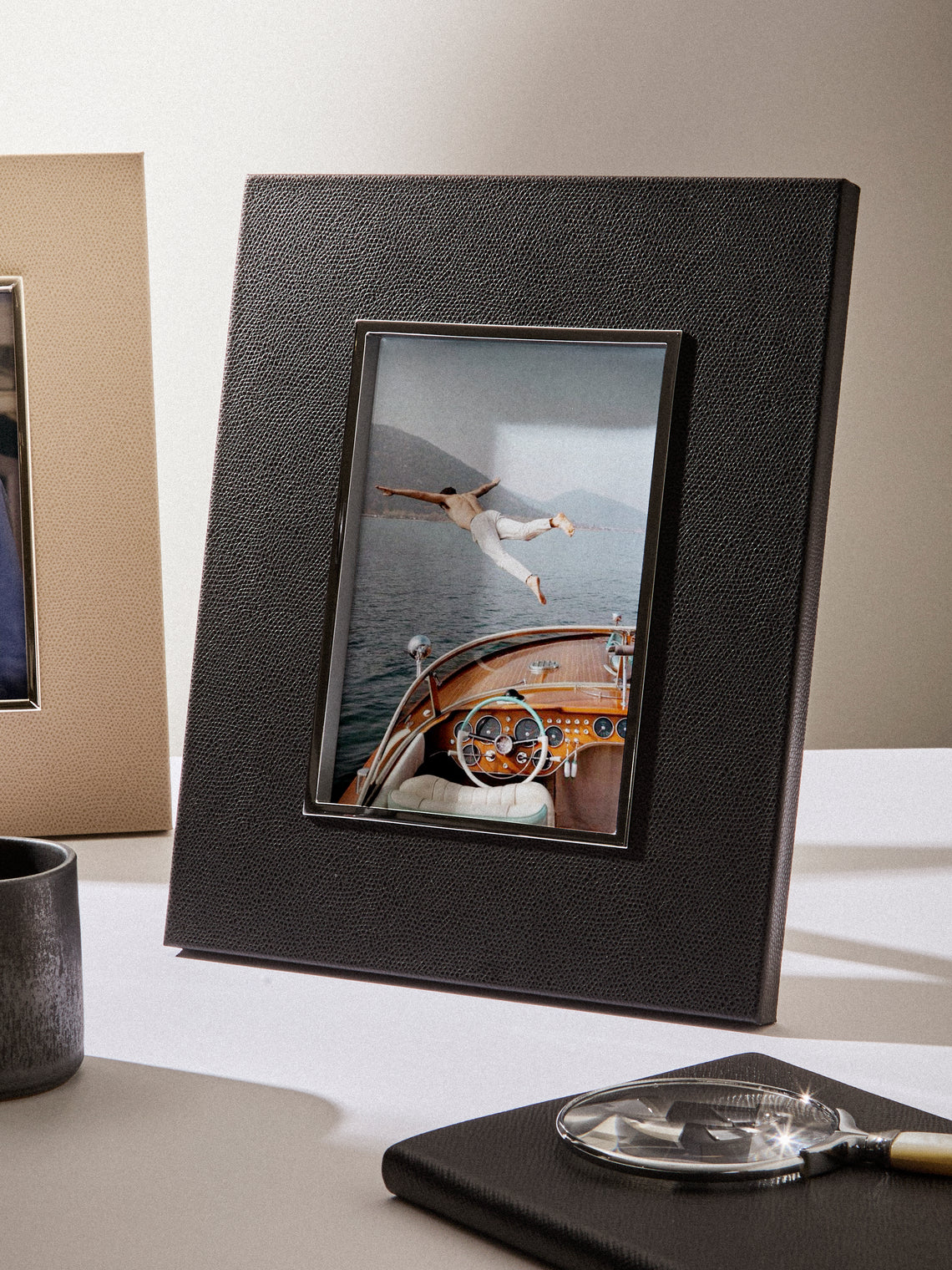 Pinetti - Leather and Silver-Plated Photo Frame (5x7") - Black - ABASK