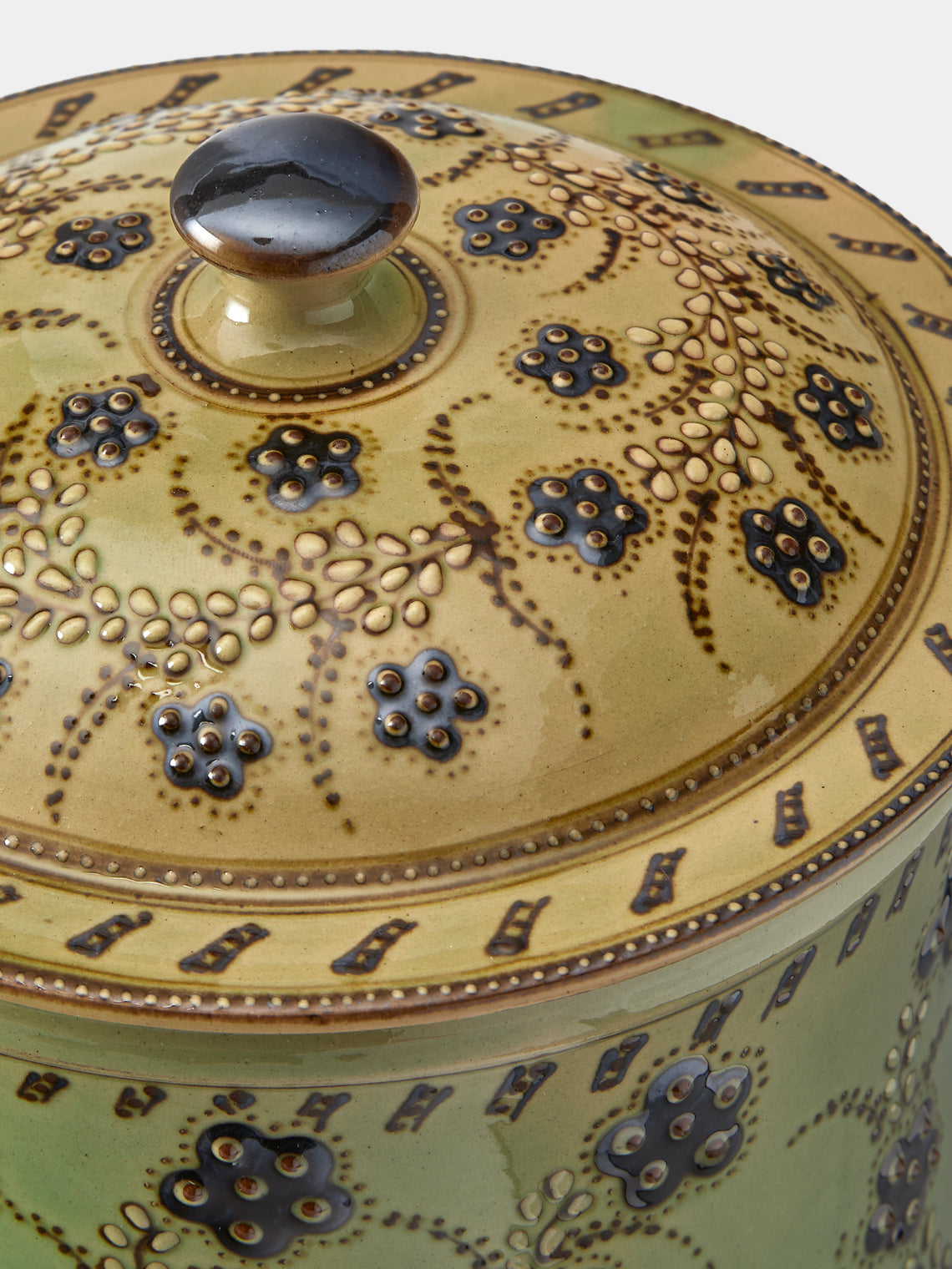 Poterie d’Évires - Flowers Hand-Painted Ceramic Large Lidded Pot - Green - ABASK