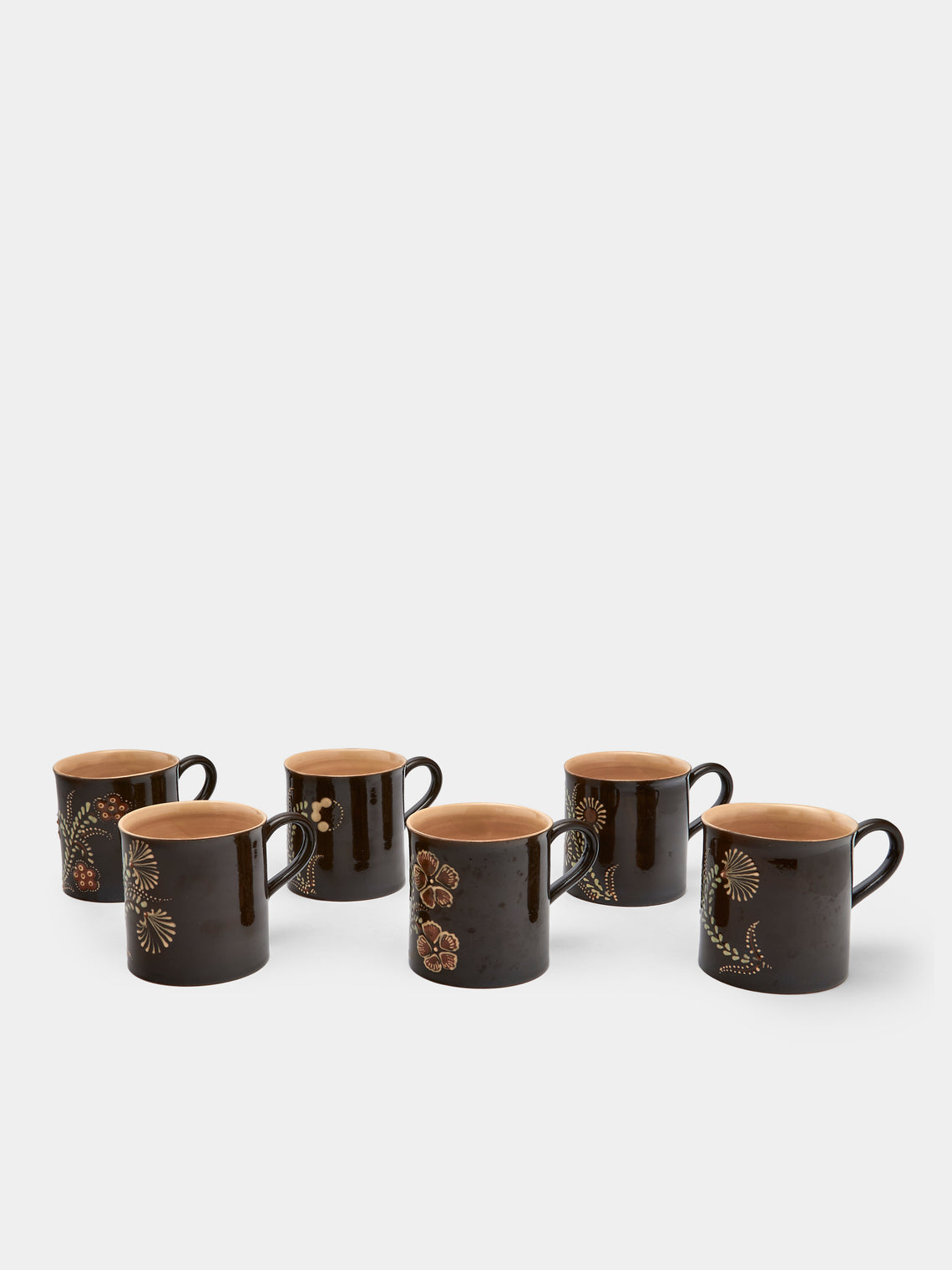 Poterie d’Évires - Flowers Hand-Painted Ceramic Mugs (Set of 6) - Dark brown - ABASK