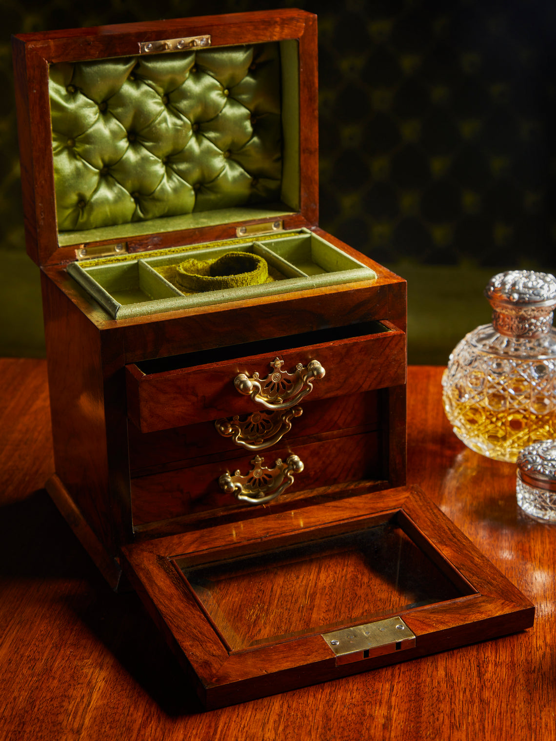 Antique and Vintage - 1900s Walnut and Brass Jewellery Box -  - ABASK