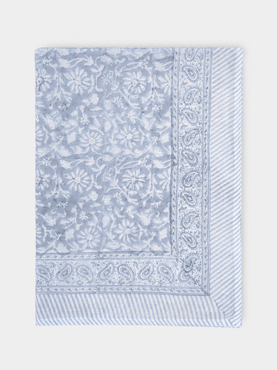 Chamois - Margerita Block-Printed Linen Medium Rectangular Tablecloth - Gray - ABASK - 