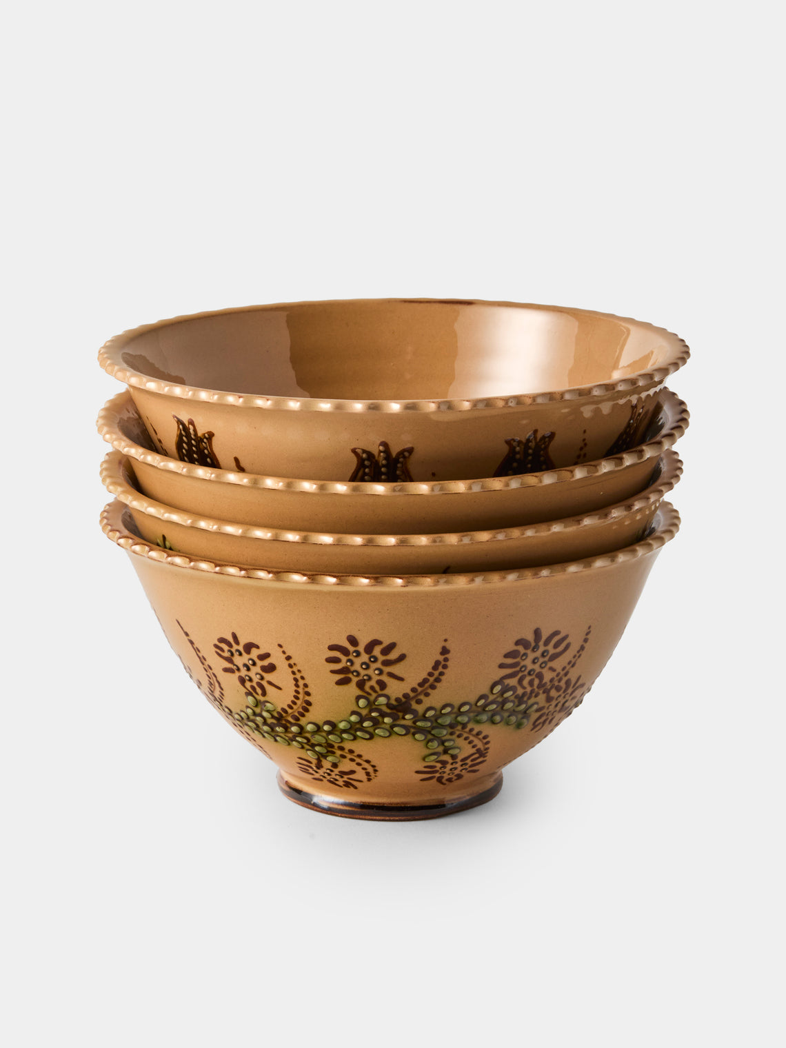 Poterie d’Évires - Flowers Hand-Painted Ceramic Fluted Bowls (Set of 4) - Cream - ABASK - 