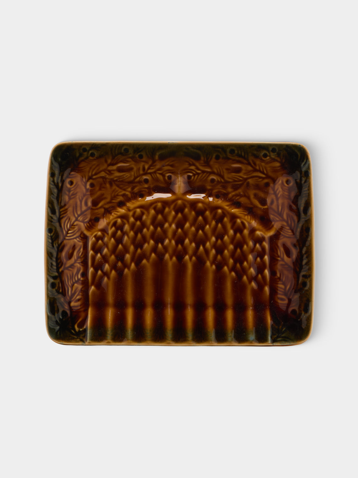 Antique and Vintage - Mid-Century Majolica Ceramic Asparagus Plates (Set of 3) - Brown - ABASK
